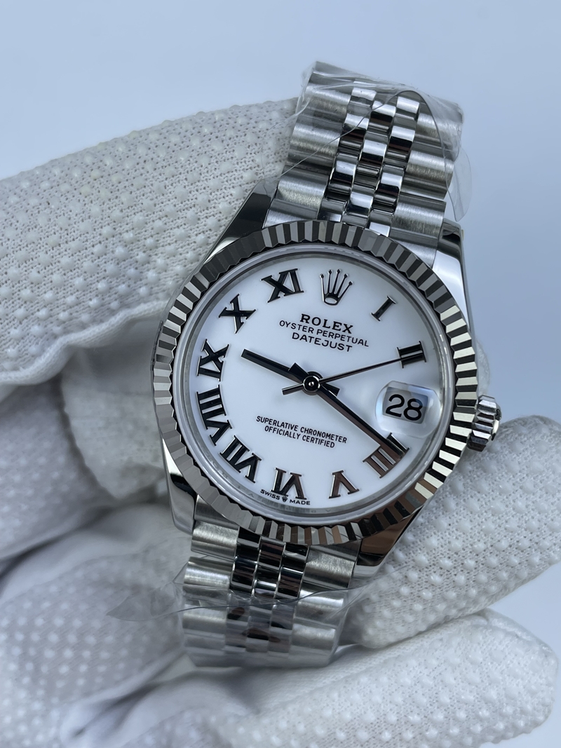 (준비완료/특급배송)NO.3130/롤렉스 데이저스트 31mm 여성용 시계 화이트 로만다이얼 플루티드 베젤 쥬빌레 밴드 (QP공장)